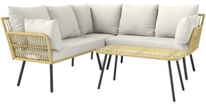 Outsunny Set da Giardino 4 Pezzi in Rattan PE con Tavolino da Esterni 90x45x42 cm e 2 Divanetti per Esterni 6ex63x74 cm, Bianco Crema|Aosom
