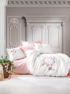 3D Ricamato Saten Matrimoniale Set Copripiumino Luna Cipria