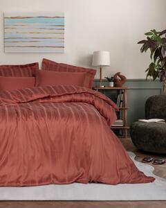 Smart Bambu Saten Matrimoniale Set Copripiumino Stripe Terracotta