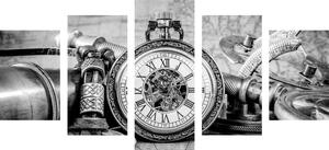 Quadri in 5 parti orologi dal passato in bianco e nero