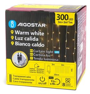 Aigostar - Catena luminosa LED natalizia da esterno 300xLED/6W/230V/8 funzioni 3x1m IP44 bianco caldo+telecomando
