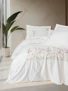 3D Ricamato Saten Matrimoniale Set Copripiumino Zephy Ecru