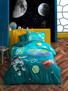 Junior Singolo Set Copripiumino con Lenzuolo con Angoli Little Astronaut Turchese
