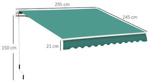 Outsunny Tenda da Sole Avvolgibile a Caduta con Manovella, in Alluminio e Poliestere, 295x245cm, Verde Scuro