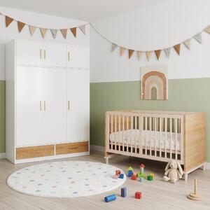Set di armadio per bambini e lettino, composto da: - Lettino con sponde di sicurezza. - Armadio con ampio spazio di stoccaggio. Colori: naturale e bianco