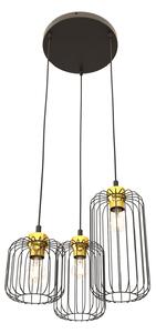 Sospensione Minimal Industrial Donar 3 Luci Tonda Nera E Oro
