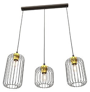 Sospensione Minimal Industrial Donar 3 Luci Lineari Nera E Oro