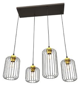 Sospensione Minimal Industrial Donar 4 Luci Lineari Nera E Oro