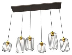 Sospensione Minimal Industrial Donar 6 Luci Lineari Nera E Oro
