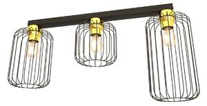 Plafoniera Minimal Industrial Njoror 3 Luci Lineari Nera E Oro
