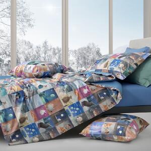 Copripiumino Con Federe In Percalle Fuori-dal-gregge Matrimoniale - 255X255 + 2 Federe50X80 Mirabello Moderno Blu Caleffi
