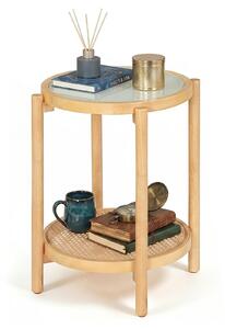 KOMFOTTEU Tavolino rotondo in legno, tavolino da divano a 2 piani in stile boho