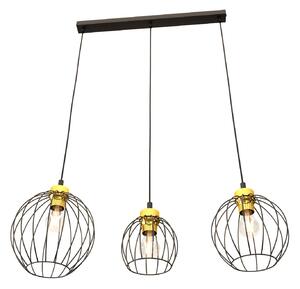 Sospensione Minimal Industrial Euryphaessa 3 Luci Lineari Nera E Oro