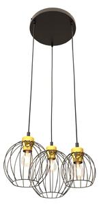 Sospensione Minimal Industrial Euryphaessa 3 Luci Tonda Nera E Oro