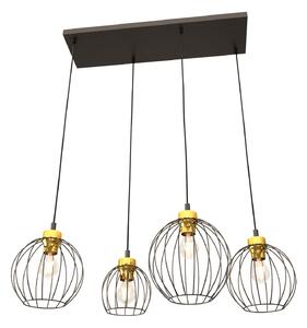 Sospensione Minimal Industrial Euryphaessa 4 Luci Lineari Nera E Oro