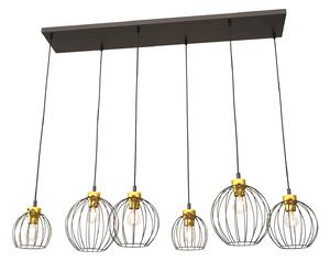 Sospensione Minimal Industrial Euryphaessa 6 Luci Lineari Nera E Oro