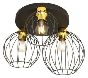 Plafoniera Minimal Industrial Orion 3 Luci Tonda Nera E Oro