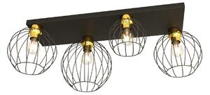 Plafoniera Minimal Industrial Orion 4 Luci Lineari Nera E Oro