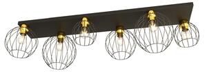 Plafoniera Minimal Industrial Orion 6 Luci Lineari Nera E Oro