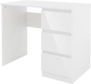 ML-Design scrivania con 3 cassetti, 90x76x50 cm, bianco, frontali dei cassetti lucidi, ampio spazio di archiviazione, per la casa e l'ufficio