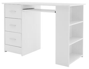 ML-Design scrivania con 3 cassetti, 3 ripiani e cassetto per tastiera, 110x49x75 cm, bianco, spazio di archiviazione, 3 ripiani
