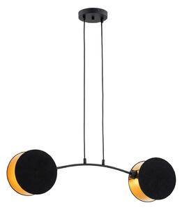 Lampada A Sospensione 2 Luci Moderna Orion In Acciaio Nero E Oro