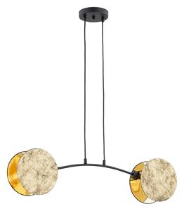 Lampada A Sospensione 2 Luci Moderna Orion Acciaio Effetto Marmo Bianco
