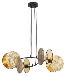 Lampada A Sospensione 4 Luci Moderna Orion Acciaio Effetto Marmo Bianco