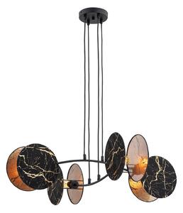 Lampada A Sospensione 4 Luci Moderna Orion In Acciaio Effetto Marmo Nero