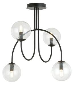 Plafoniera Moderna Sharada 4 Luci Acciaio Nero E Vetro Trasparente 50 Cm