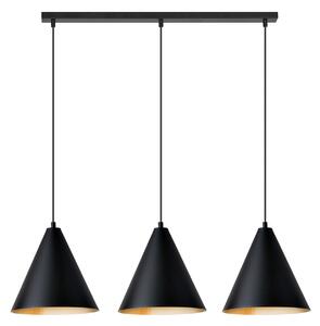 Sospensione Nordica Su 3 Luci In Acciaio Nero E Oro