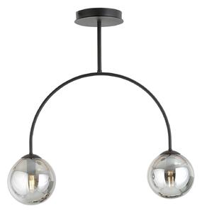 Plafoniera Moderna Sharada 2 Luci In Acciaio Nero E Vetro Fumè