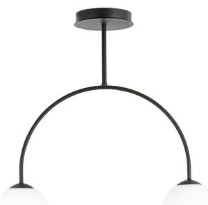 Plafoniera Moderna Sharada 2 Luci In Acciaio Nero E Vetro Bianco