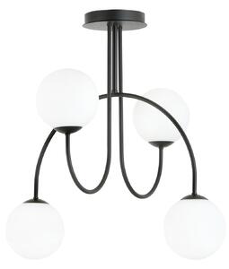 Plafoniera Moderna Sharada 4 Luci In Acciaio Nero E Vetro Bianco 50 Cm