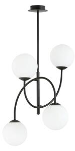 Plafoniera Moderna Sharada 4 Luci In Acciaio Nero E Vetro Bianco