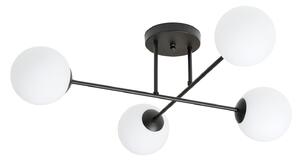 Plafoniera Moderna Hsi Wang Mu 4 Luci In Acciao Nero E Sfere In Vetro Bianco