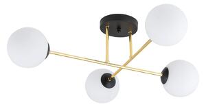 Plafoniera Moderna Magnium 4 Luci In Acciao Nero Oro Sfere In Vetro Bianco
