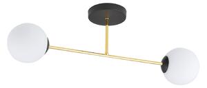 Plafoniera Moderna Magnium 2 Luci In Acciao Nero Oro Sfere In Vetro Bianco
