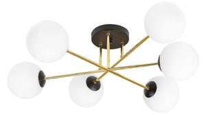 Plafoniera Moderna Magnium 6 Luci In Acciao Nero Oro Sfere In Vetro Bianco