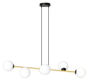 Sospensione Contemporanea Okami 6 Luci Acciaio Oro Sfere In Vetro Bianco