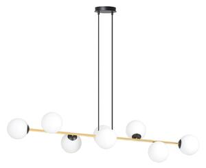 Sospensione Contemporanea Okami 8 Luci Acciaio Oro Sfere In Vetro Bianco