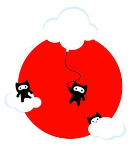 Illustrazione Ninja cats in the sky pattern Japanese edition, EuGeniaArt