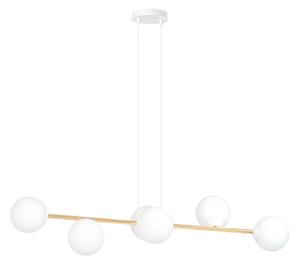 Sospensione Contemporanea Okami 6 Luci Acciaio Bianco Oro Vetro Bianco