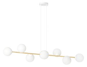 Sospensione Contemporanea Okami 8 Luci Acciaio Bianco Oro Vetro Bianco
