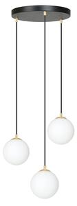 Sospensione Contemporanea Yudi 3 Luci Acciaio Nero/Oro Sfere Vetro Bianco