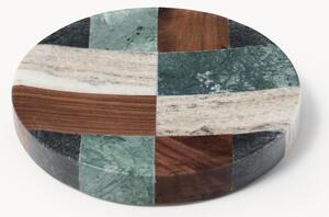 Vassoio decorativo piccolo in marmo e legno di noce Mauricio, Ø 16 cm