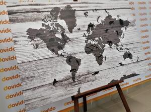 Quadri mappa su sfondo in legno in bianco e nero