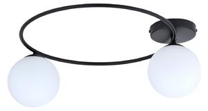 Plafoniera Minimal 2 Luci Chong Acciaio Nero E Sfere In Vetro Bianco