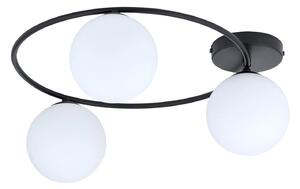 Plafoniera Minimal 3 Luci Chong Acciaio Nero E Sfere In Vetro Bianco
