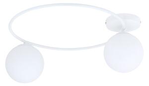 Plafoniera Minimal 2 Luci Chong Acciaio Bianco E Sfere In Vetro Bianco